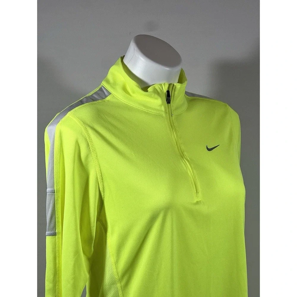 Nike Dri Fit Running Pullover Mens‎ Small Neon Green Quarter Zip Athletic